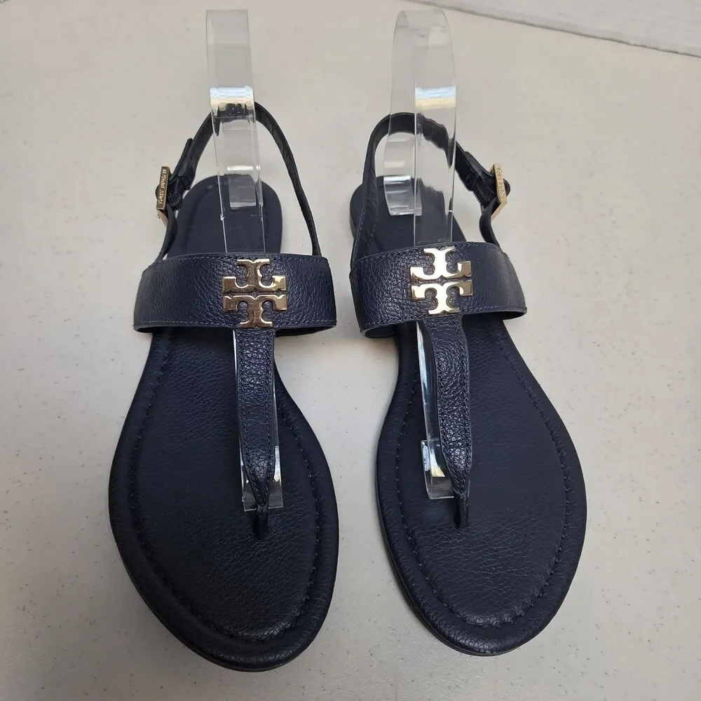 TORY BURCH Navy Dark Blue Claire Flat Thong Sandals Size 9 Slingback